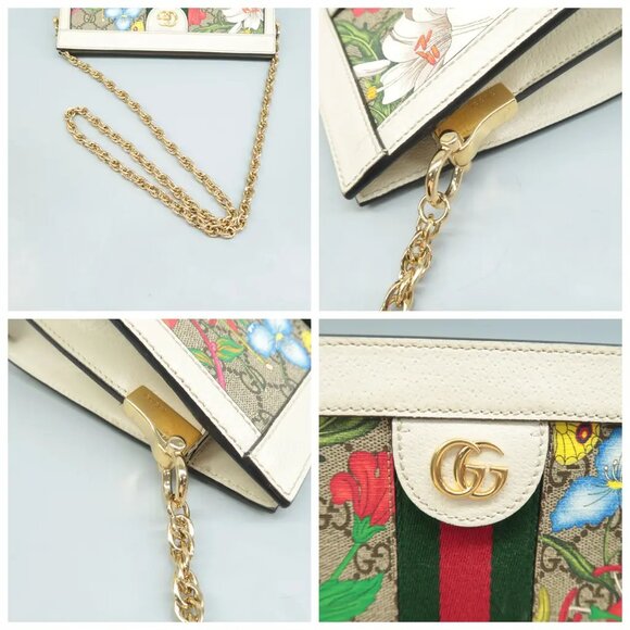 100% Authentic GUCCI Ophidia Chain Brown Flora Canvas Shoulder Bag - Picture 7 of 12